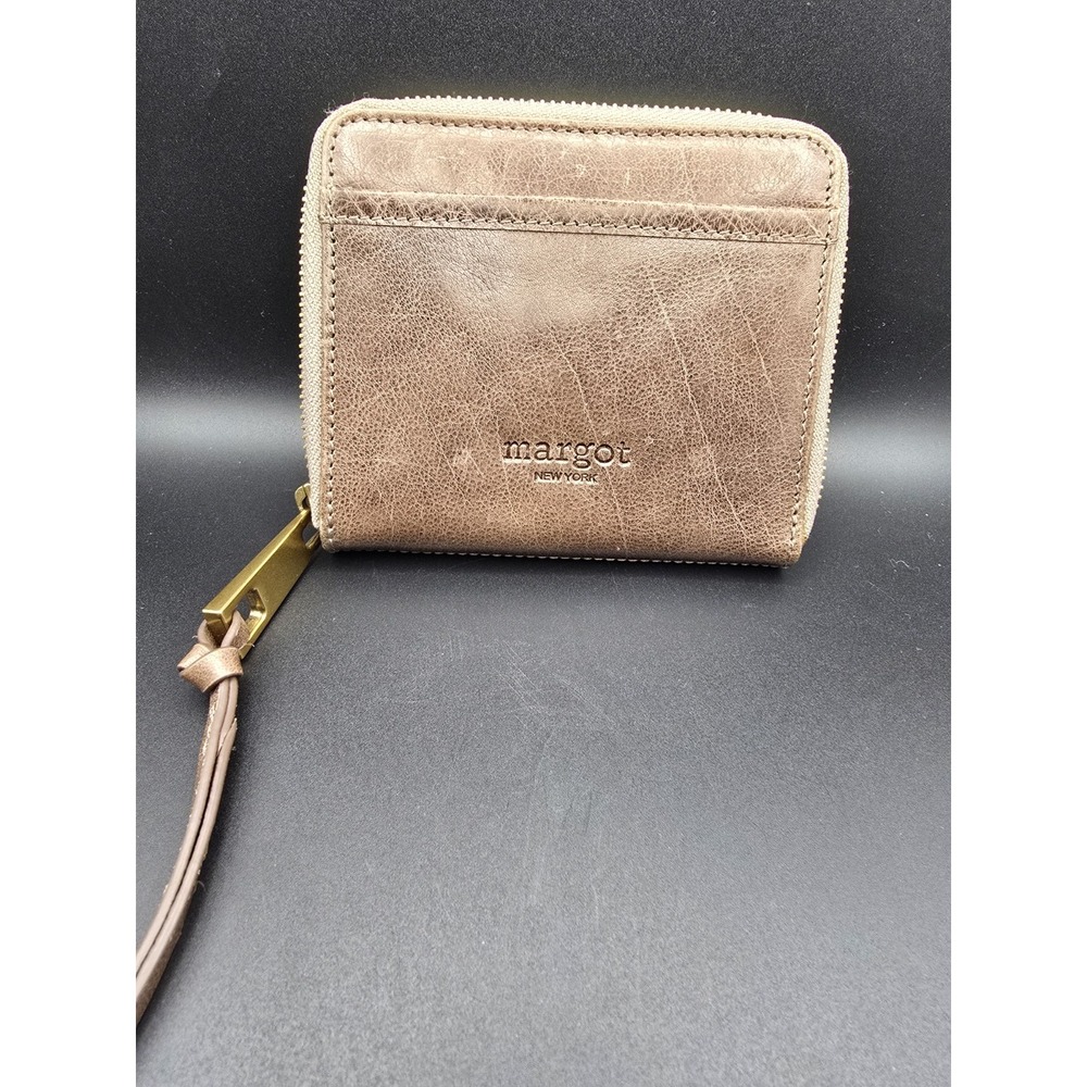 Margot New York Brown Leather Clutch Zip Around Wallet, Wristlet